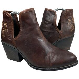 Musse & Cloud Women's Ashila Brown Leather Floral Embroidered Boho Bootie Size 9